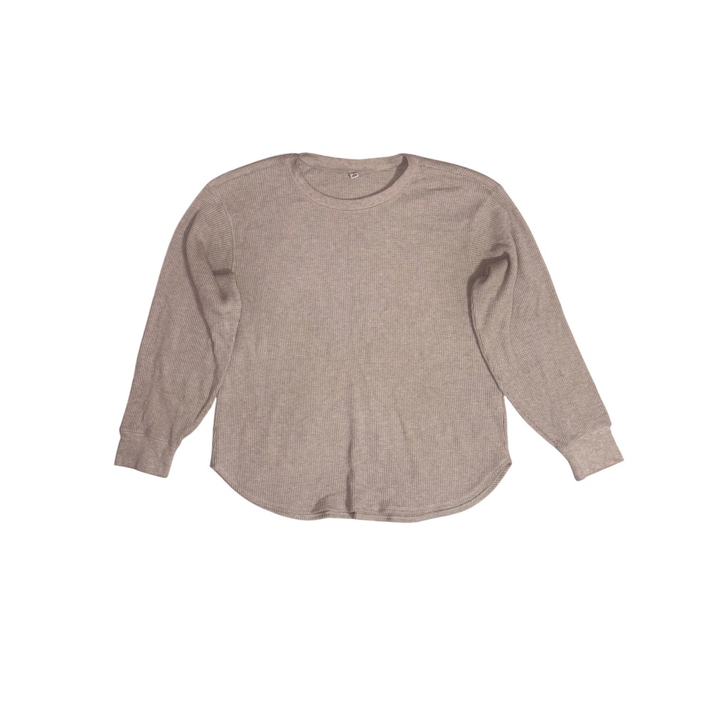 UNIQLO Waffle Henley‎ Shirt Mens Large Beige Long Sleeve Casual Thermal Tee